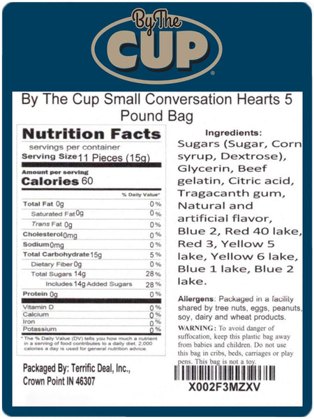 By The Cup Small Conversation Candy Hearts, 5 Pound Bag