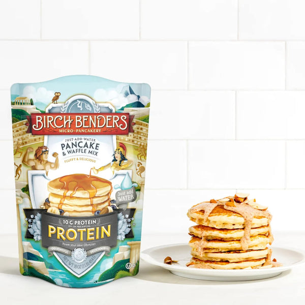 Birch Benders Protein Pancake and Waffle Mix, 16 oz (Pack of 2) with By The Cup Swivel Spoons