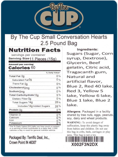Small Candy Conversation Hearts, 2.5 Pound By The Cup Bag