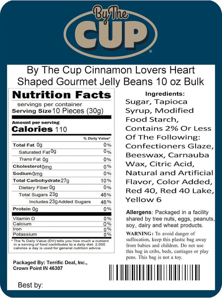 By The Cup Cinnamon Lovers Heart Shaped Gourmet Jelly Beans 10 oz Bulk