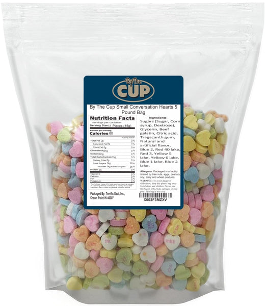 By The Cup Small Conversation Candy Hearts, 5 Pound Bag