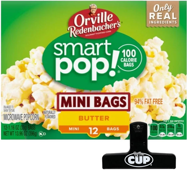 Orville Redenbacher Smart Pop Butter Popcorn Mini Bags, 13.96 oz with By The Cup Bag Clip