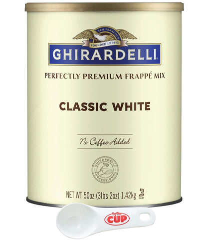 Ghirardelli Classic White Premium Frappé Mix, 3.12 lb Can with By The Cup Cocoa Scoop