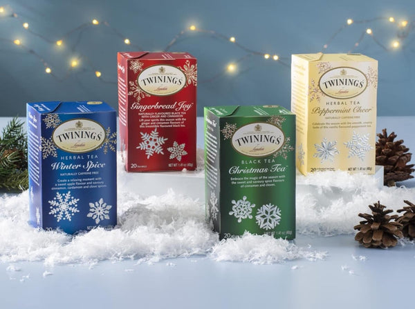 Twinings Holiday Black & Herbal Tea Collection (48 Count) Four Seasonal Winter Flavors with By The Cup Honey Sticks