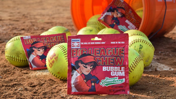 Big League Chew Slammin' Strawberry Bubble Gum, 2.12-Ounce Pouches (Pack of 8) with By The Cup Sugar-Free Mints