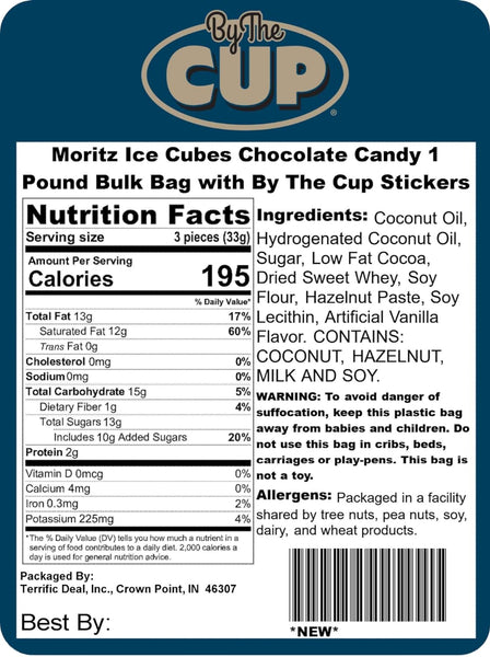 Albert's Moritz Ice Cubes Chocolate Candy 1 Pound Bulk Bag with By The Cup Stickers