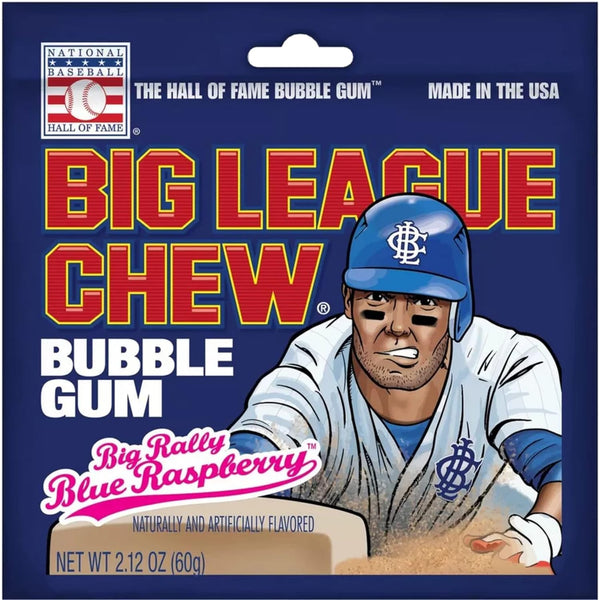 Big League Chew Bubble Gum, Big Rally Blue Raspberry, 2.12 oz (Pack of 3) with By The Cup Mints