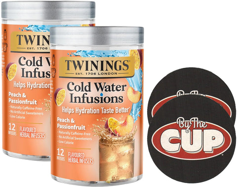 Twinings Cold Infuse Flavoured Cold Water Enhancer Peach & Passionfruit (Pack of 2) with By The Cup Coasters