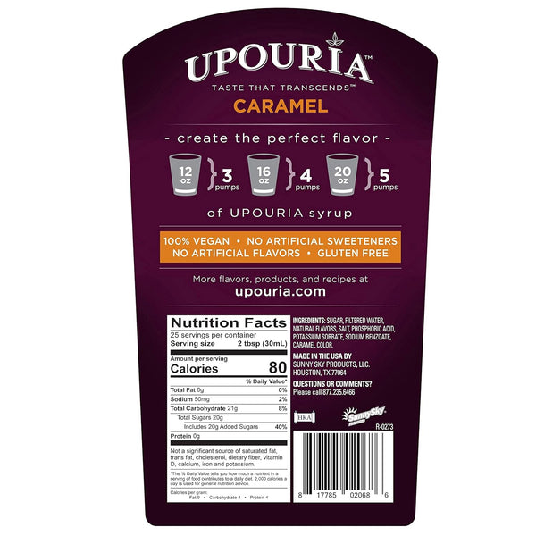 Upouria French Vanilla, Caramel & Hazelnut Flavored Syrup, 100% Vegan and Gluten-Free, 750ml bottles - Set of 3 - Pumps included
