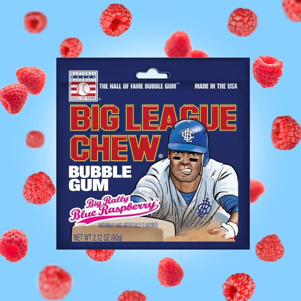 Big League Chew Bubble Gum, Big Rally Blue Raspberry, 2.12 oz (Pack of 3) with By The Cup Mints