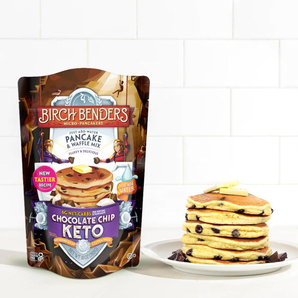 Birch Benders Keto Chocolate Chip Pancake and Waffle Mix, 10oz (Pack of 2) with By The Cup Swivel Spoons