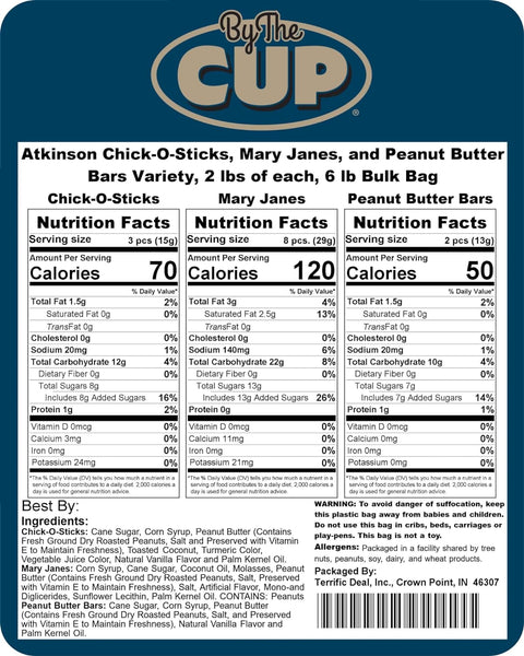 Atkinson Chick-o-Sticks, Mary Janes, and Peanut Butter Bars Variety, 6 lb By The Cup Bag, Approximately 2 lbs of Each