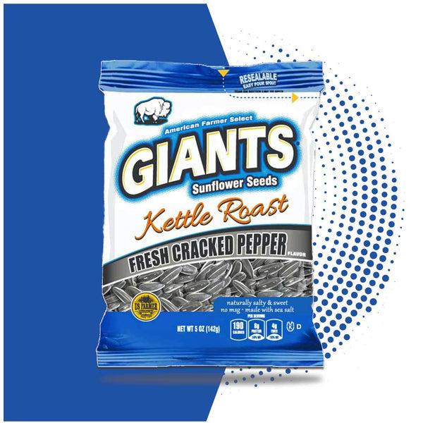 Giants Kettle Roast Fresh Cracked Pepper Sunflower Seeds, 5 oz Resealable Bag (Pack of 3) with By The Cup Bag Clip