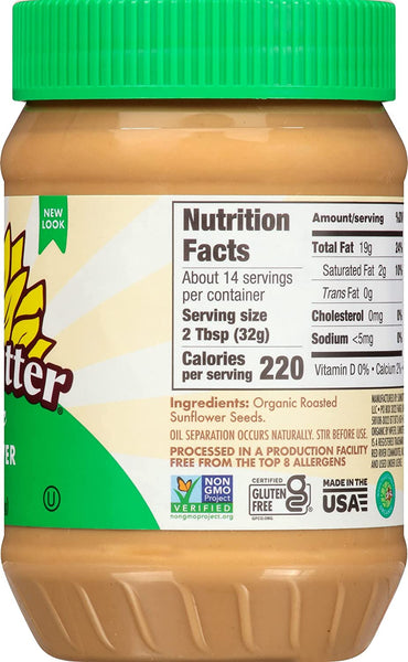 SunButter Creamy Organic Sunflower Seed Butter, 16 Ounce Plastic Jar (Pack 2) - with Exclusive By The Cup Sandwich Spreader
