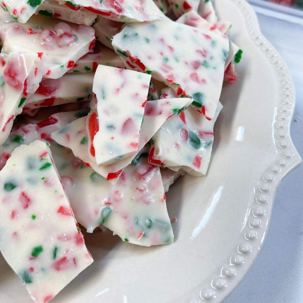 By The Cup Peppermint Bark Candy 2 Pound Red Green and White Candy Pieces
