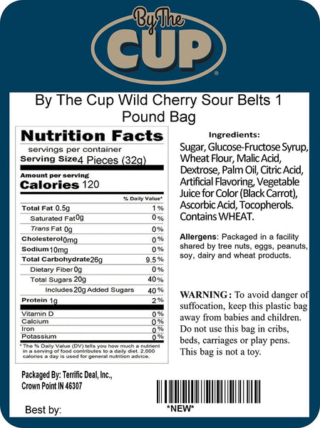 By The Cup Wild Cherry Sour Belts 1 Pound Bag