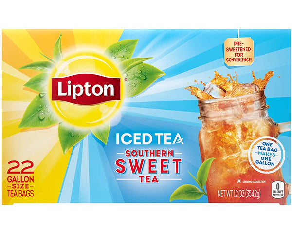 Lipton Southern Sweet Tea, Gallon-Size Tea Bags, 22 Count Box (Pack of 2) with By The Cup To Go Cup