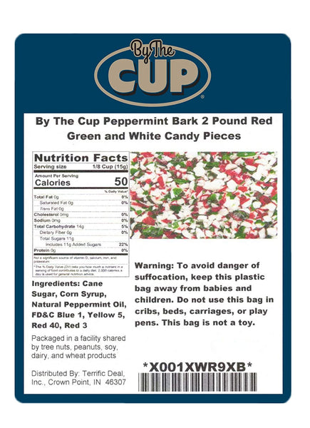 By The Cup Peppermint Bark Candy 2 Pound Red Green and White Candy Pieces