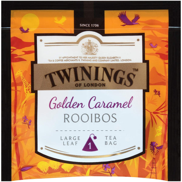 Twinings Discovery Collection Golden Caramel Rooibos, 20 Large Leaf Pyramid Tea Bags with By The Cup Honey Sticks