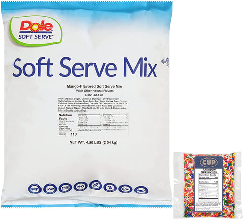 By The Cup Rainbow Sprinkles and Mango Soft Serve Mix, Lactose Free, Vegan, Gluten Free, 4.50 Pound Bag