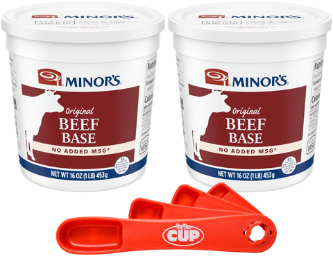 Minor's Beef Base, No Added MSG, 16 oz (Pack of 2) with By The Cup Swivel Spoons