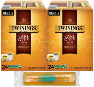 Twinings Tea Earl Grey K-Cups, 24 Count (Pack of 2) with By The Cup Honey Sticks