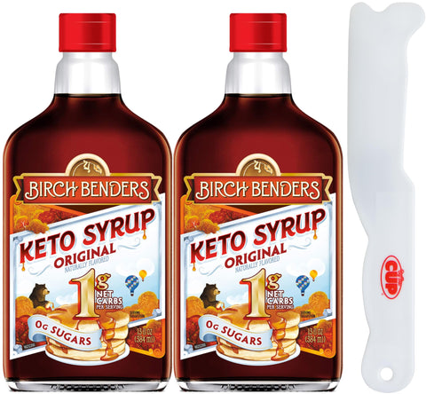 Birch Benders Original Keto Syrup, Gluten Free, Carb-Friendly, 13 fl oz (Pack of 2) with By The Cup Spatula Knife