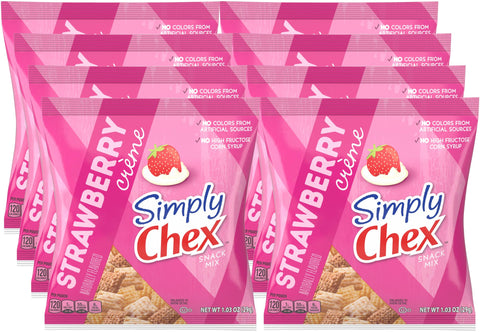 Simply Chex Snack Mix, Strawberry Creme, 1.03 oz (Pack of 8) with Bag Clip