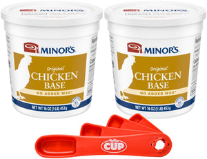 Minor's Chicken Base, No Added MSG, 16 oz (Pack of 2) with By The Cup Swivel Spoons