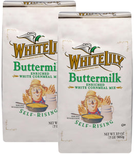 White Lily Self Rising Buttermilk Corn Meal, 2 lb Bag (Pack of 2) By The Cup Swivel Spoons