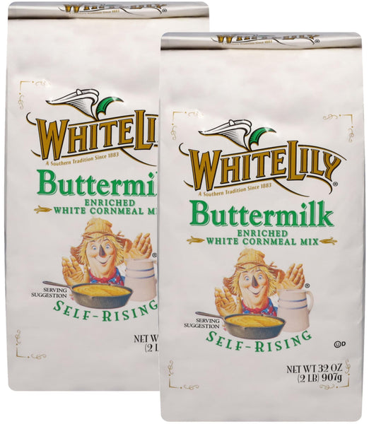 White Lily Self Rising Buttermilk Corn Meal, 2 lb Bag (Pack of 2) By The Cup Swivel Spoons