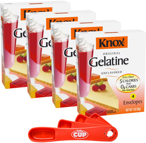 Knox Gelatine Unflavored Clear, 1 oz (Pack of 4) with By The Cup Measuring Spoons