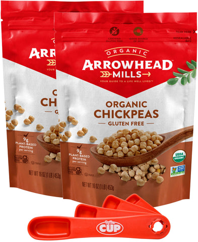 Arrowhead Mills Organic Chickpeas, 1 lb (Pack of 2) with By The Cup Swivel Spoons