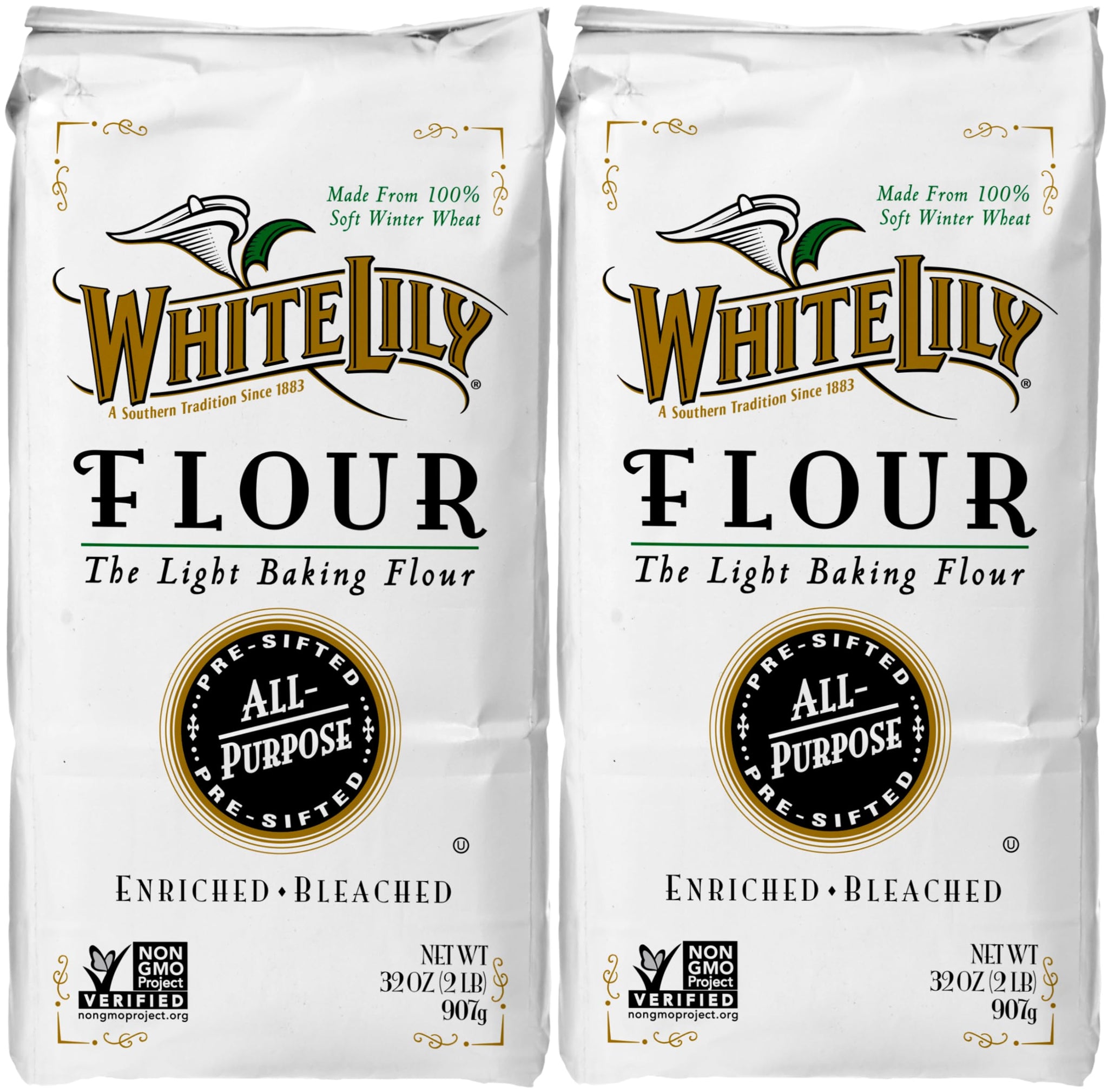 White Lily All Purpose, Enriched Bleached Flour, 2 lb Bag (Pack of 2) Swivel Spoons