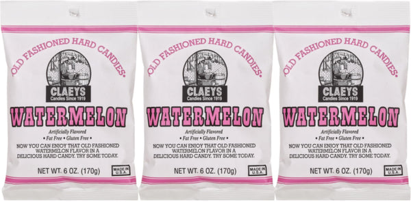 Claeys Old Fashioned Sugared Hard Candy, Watermelon Flavor, 6 oz (Pack of 3) with By The Cup Bag Clip