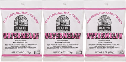 Claeys Old Fashioned Sugared Hard Candy, Watermelon Flavor, 6 oz (Pack of 3) with By The Cup Bag Clip