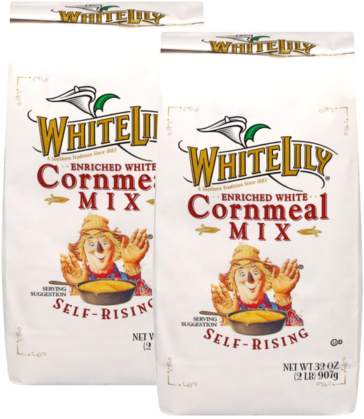 White Lily Enriched White Self Rising Corn Meal, 2 lb Bag (Pack of 2) By The Cup Swivel Spoons