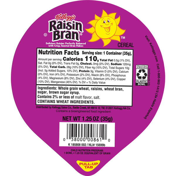 Kellogg's Raisin Bran Cereal, 1.25 oz Cup (Pack of 12) with 2 By The Cup Mood Spoons