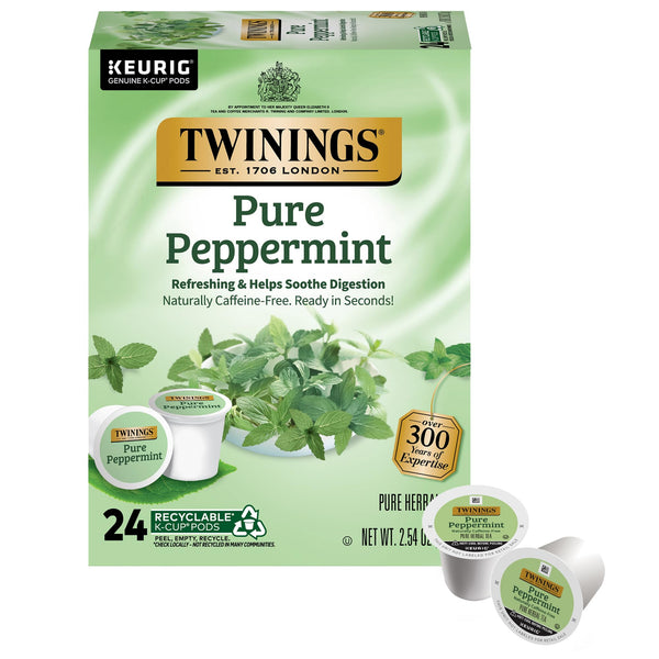 Twinings Tea Peppermint K-Cups, 24 Count (Pack of 2) with By The Cup Honey Sticks