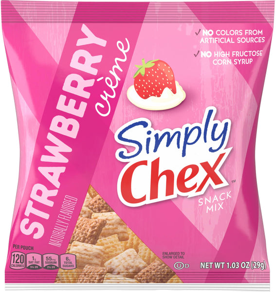 Simply Chex Snack Mix, Strawberry Creme, 1.03 oz (Pack of 8) with Bag Clip