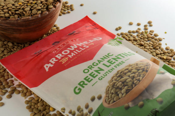 Arrowhead Mills Organic Green Lentils, 1 lb (Pack of 2) with By The Cup Swivel Spoons