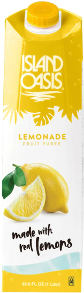 Island Oasis Lemonade Fruit Puree Beverage Mix, 1 Liter (Pack of 2) with By The Cup Coasters