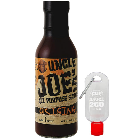 Uncle Joe’s Original BBQ Sauce, 14.5 oz Bottle with 1.69 oz By The Cup Sauce 2 Go Keychain