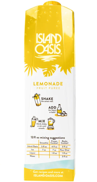 Island Oasis Lemonade Fruit Puree Beverage Mix, 1 Liter (Pack of 2) with By The Cup Coasters