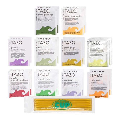 By The Cup Tazo Tea Bags Sampler Variety Gift Box with By The Cup Honey Sticks, 10 Different Flavors, 20 Count