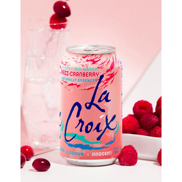 LaCroix Razz-Cranberry Sparkling Water, 12 oz Can (Pack of 12) with By The Cup Coasters