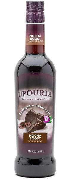 Upouria Mocha Boost Coffee Syrup Flavoring, 100% Vegan, Gluten-Free, Kosher, 750 mL Bottle - Coffee Syrup Pump Included