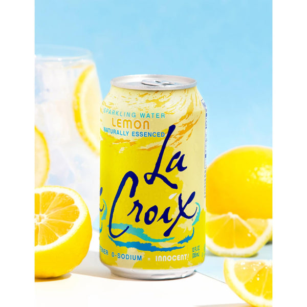LaCroix Lemon Sparkling Water, 12 oz Can (Pack of 12) with By The Cup Coasters