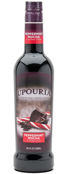 Upouria Peppermint Mocha Coffee Syrup Flavoring, 100% Vegan, Gluten-Free, Kosher, 750 mL Bottle (Pack of 2) with 1 Syrup Pump