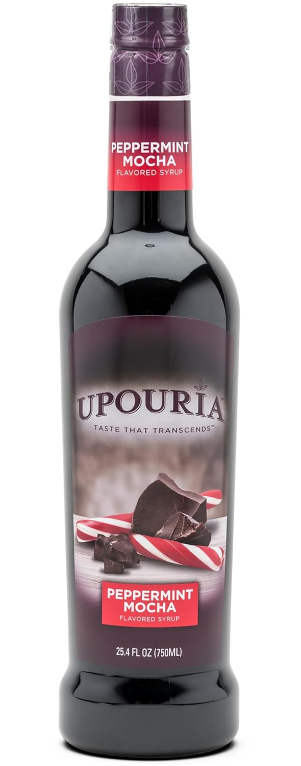 Upouria Peppermint Mocha Coffee Syrup Flavoring, 100% Vegan, Gluten-Free, Kosher, 750 mL Bottle - Pump Sold Separately